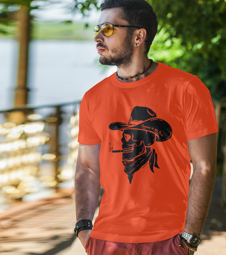Cowboy To The Bone Skeleton Smoking Bandana Hat T-Shirt
