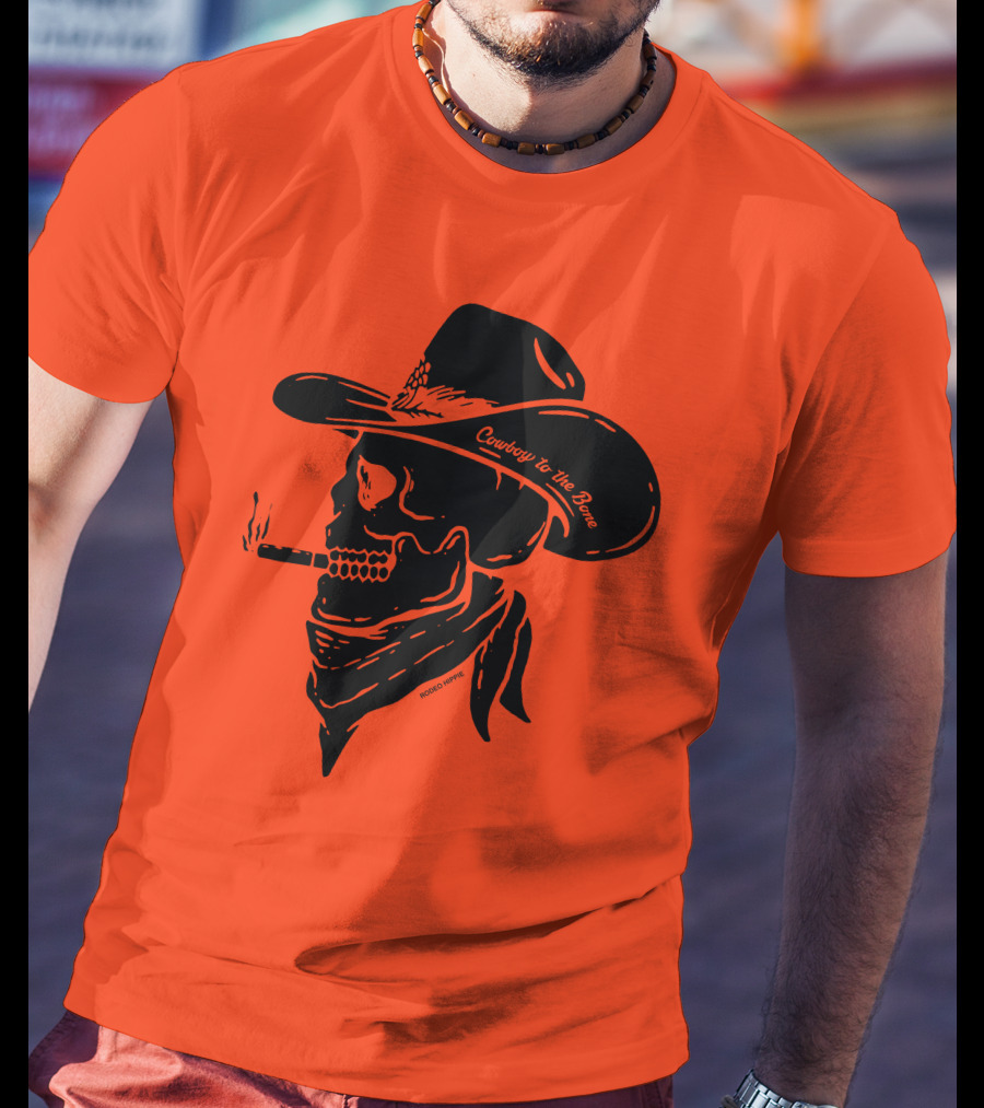 Cowboy To The Bone Skeleton Smoking Bandana Hat T-Shirt