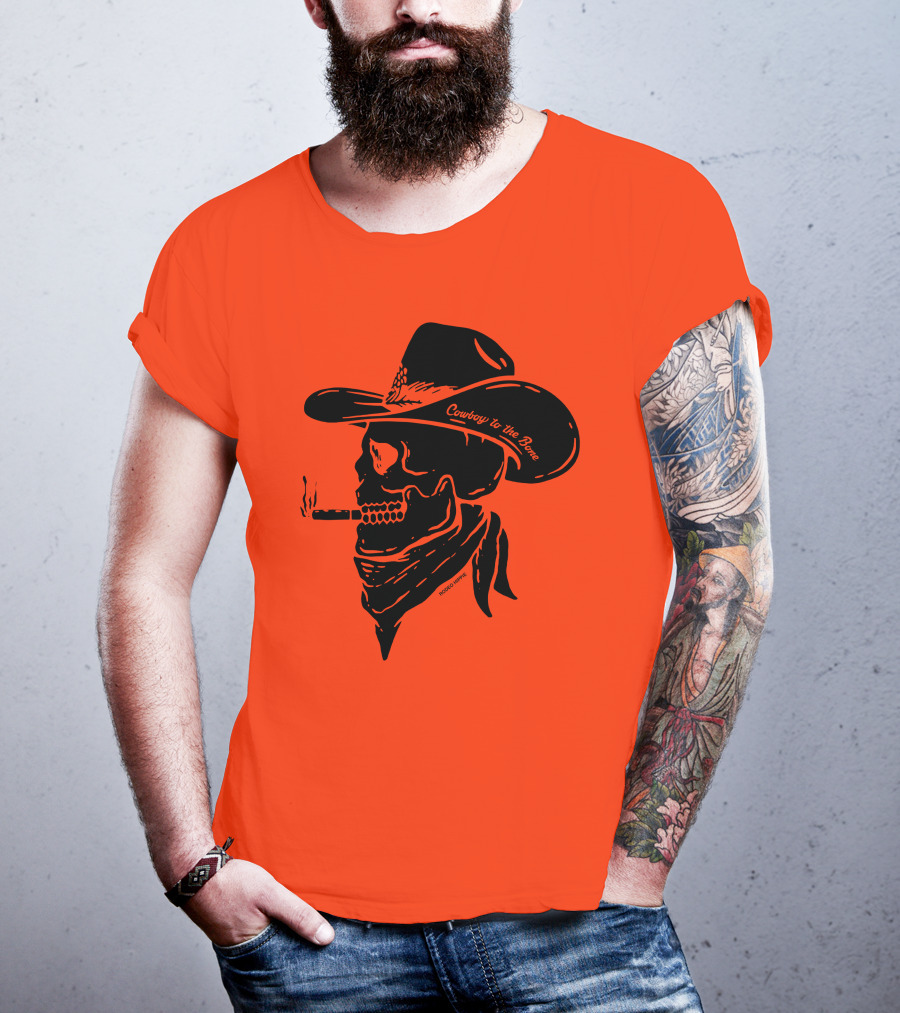 Cowboy To The Bone Skeleton Smoking Bandana Hat T-Shirt