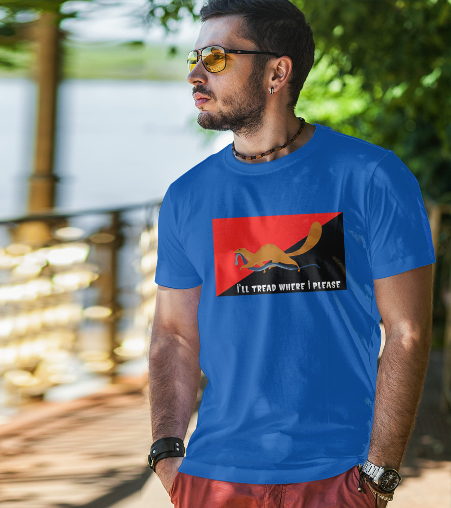 I'll Tread Where I Please Squirrel With Snake On Red T-Shirt