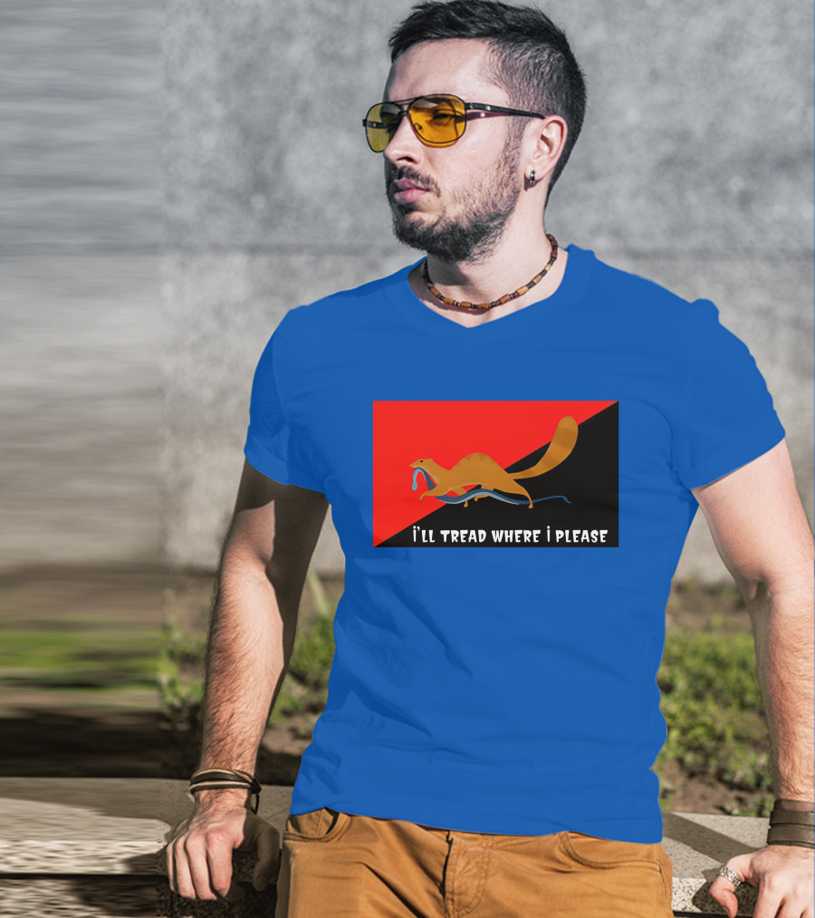 I'll Tread Where I Please Squirrel With Snake On Red T-Shirt