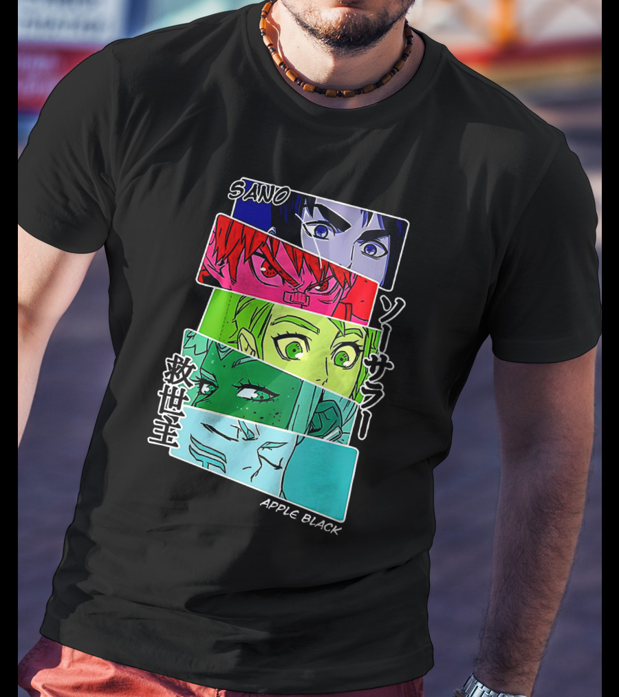 Saturday AM Apple Black Sano Character Panels Spencer's Merch T-Shirt