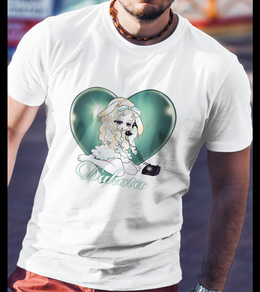Dakota Cute Bunny Girl With Heart And Vintage Phone T-Shirt