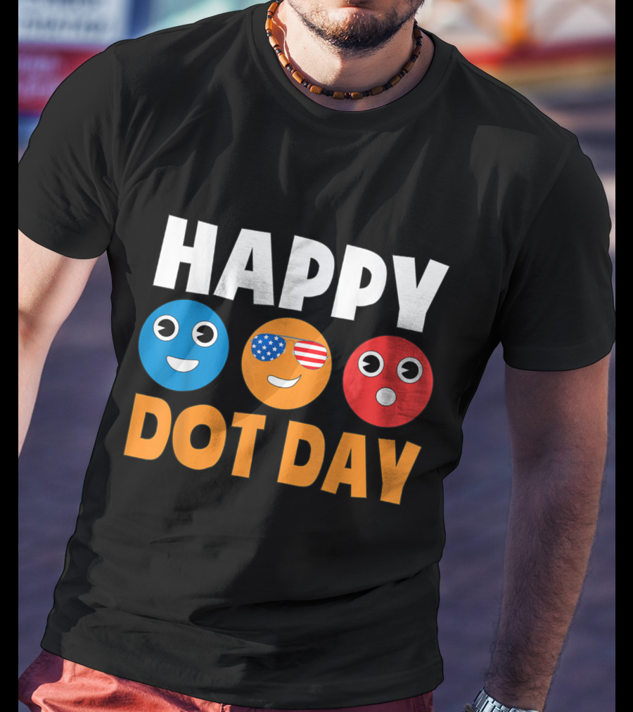 Happy International Dot Day Colorful Emoji Faces With USA Flag Glasses T-Shirt