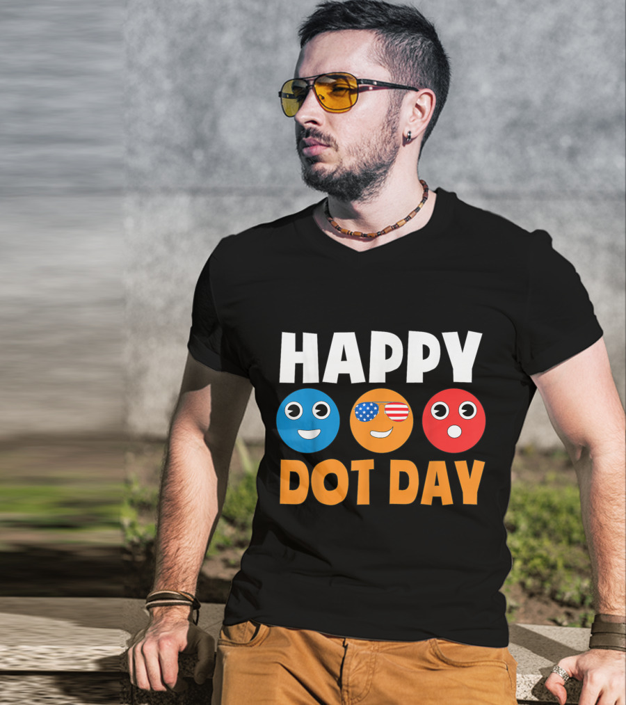 Happy International Dot Day Colorful Emoji Faces With USA Flag Glasses T-Shirt