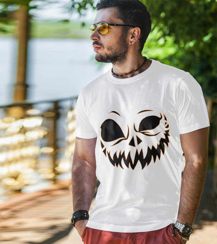 Halloween Scary Evil Pumpkin Head With Funny Pumpkin Face T-Shirt