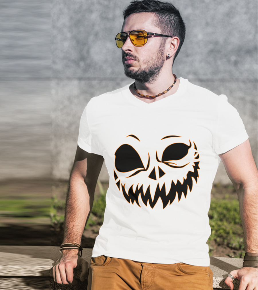 Halloween Scary Evil Pumpkin Head With Funny Pumpkin Face T-Shirt