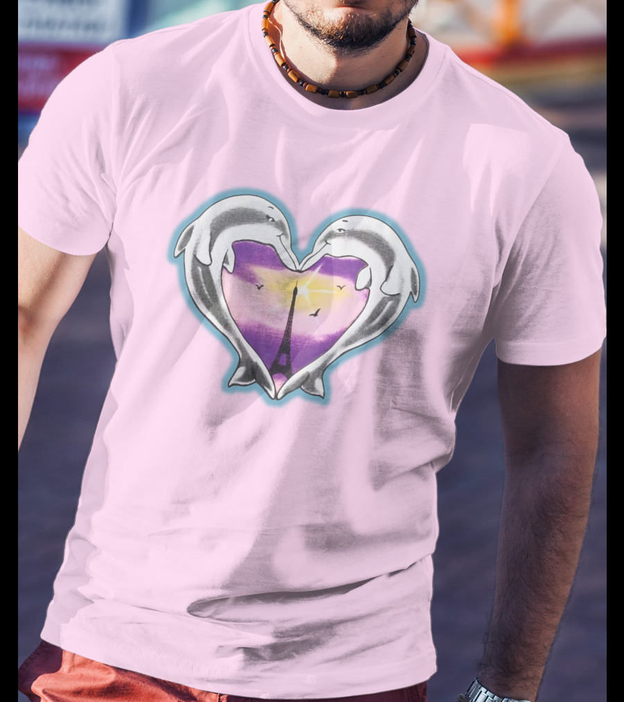 Stray Kids Dolphins Heart Eiffel Tower Sunset T-Shirt