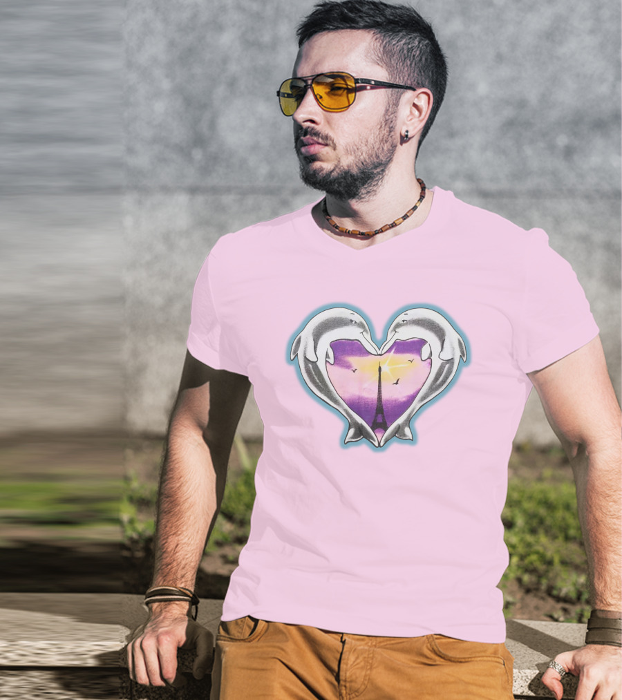 Stray Kids Dolphins Heart Eiffel Tower Sunset T-Shirt