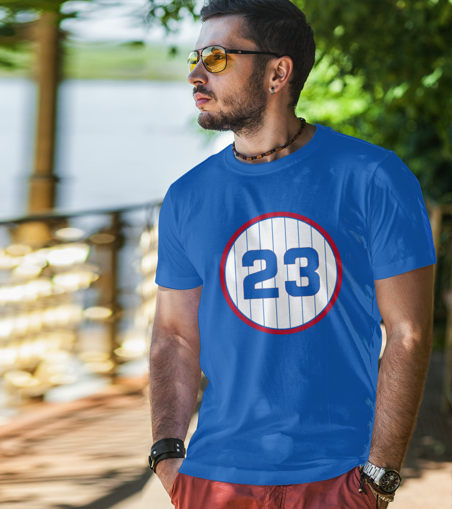 Harry Caray 23 Baseball Number Circle Blue Pinstripe T-Shirt