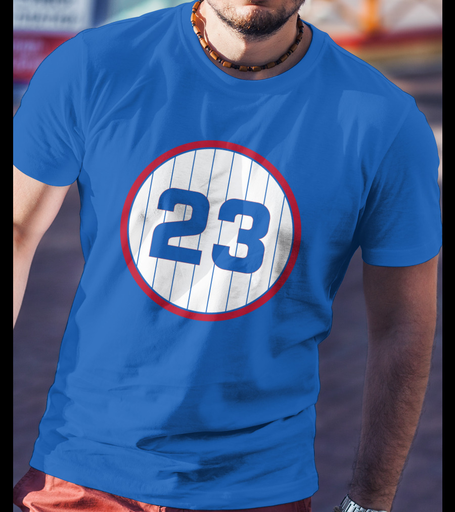 Harry Caray 23 Baseball Number Circle Blue Pinstripe T-Shirt