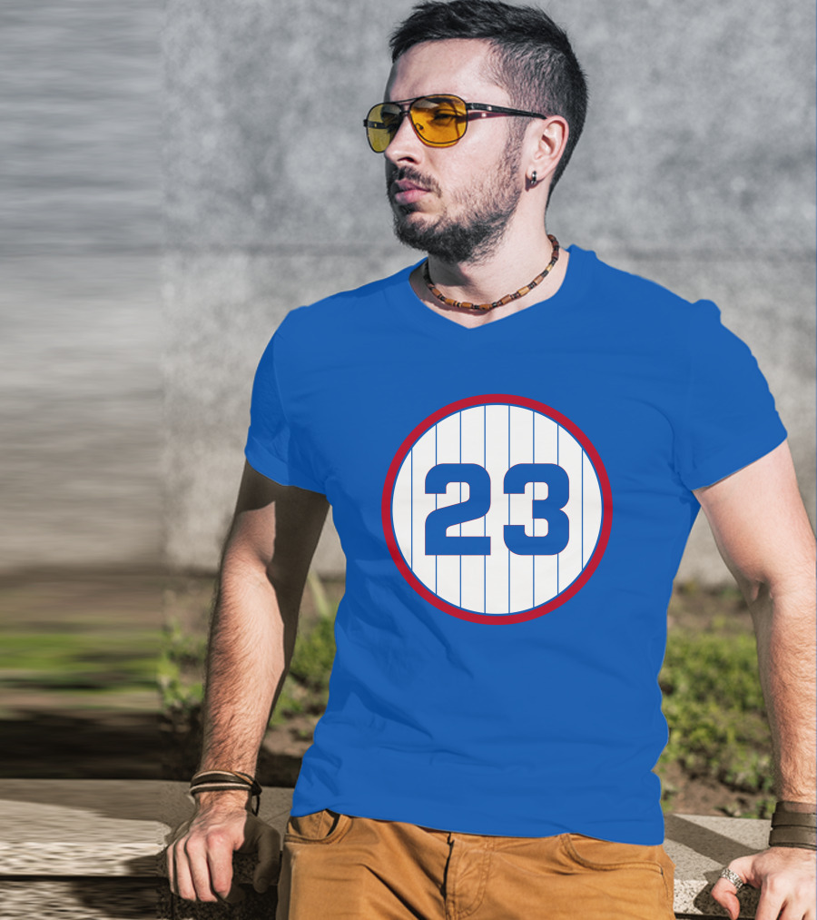 Harry Caray 23 Baseball Number Circle Blue Pinstripe T-Shirt