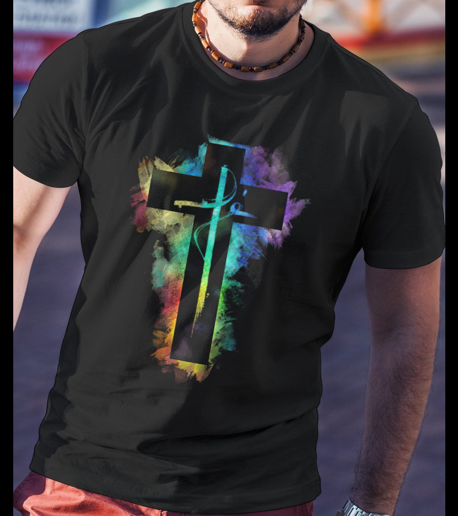 Cross Colorful Multicolor Paintbrush Cross T-Shirt