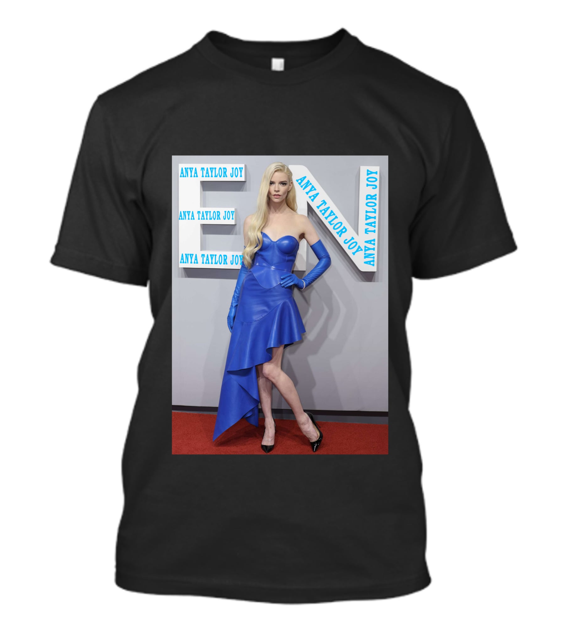 Anya Taylor Joy Blue Dress Ensemble With Long Gloves T-Shirt