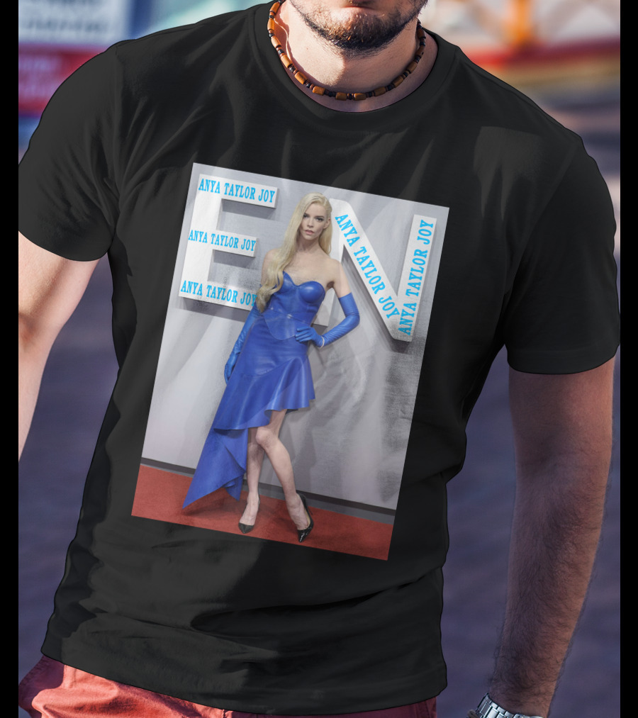 Anya Taylor Joy Blue Dress Ensemble With Long Gloves T-Shirt