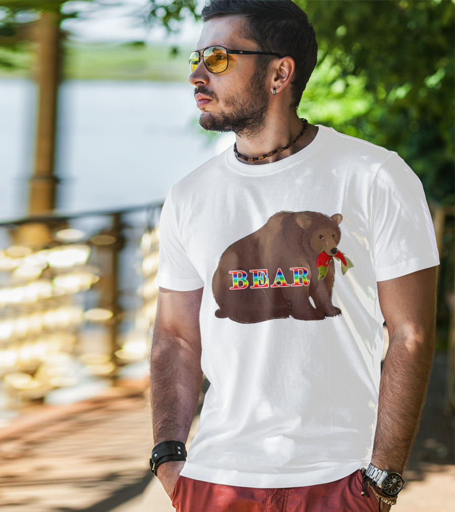 Bear Rainbow Text With Salmon T-Shirt