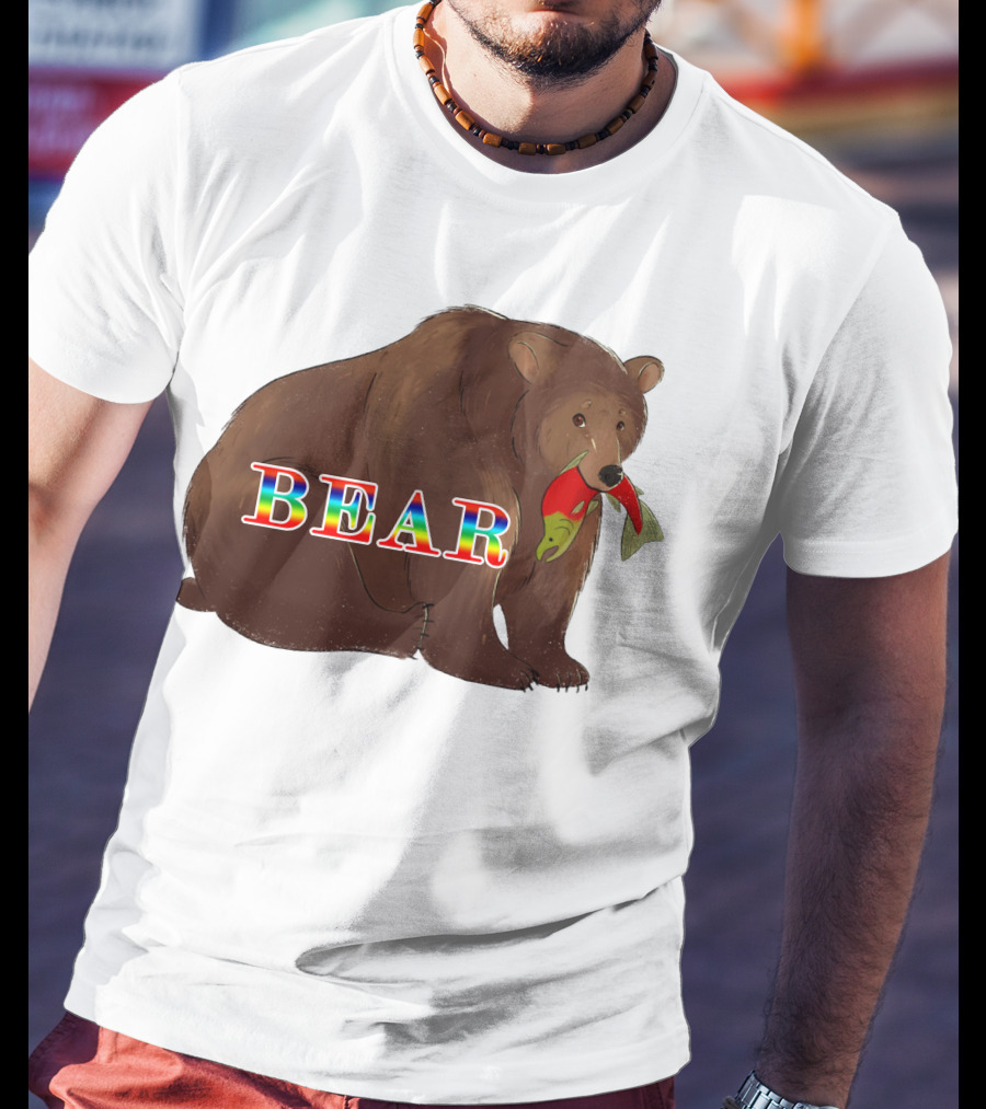 Bear Rainbow Text With Salmon T-Shirt