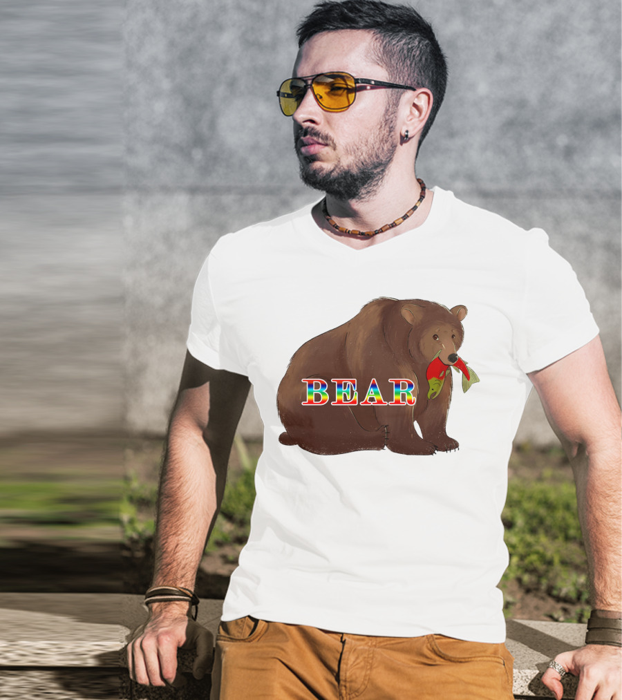 Bear Rainbow Text With Salmon T-Shirt