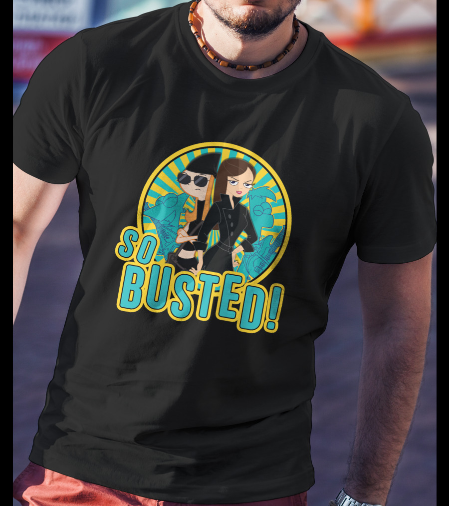 Phineas And Ferb So Busted Iconic Characters With Bold Background T-Shirt
