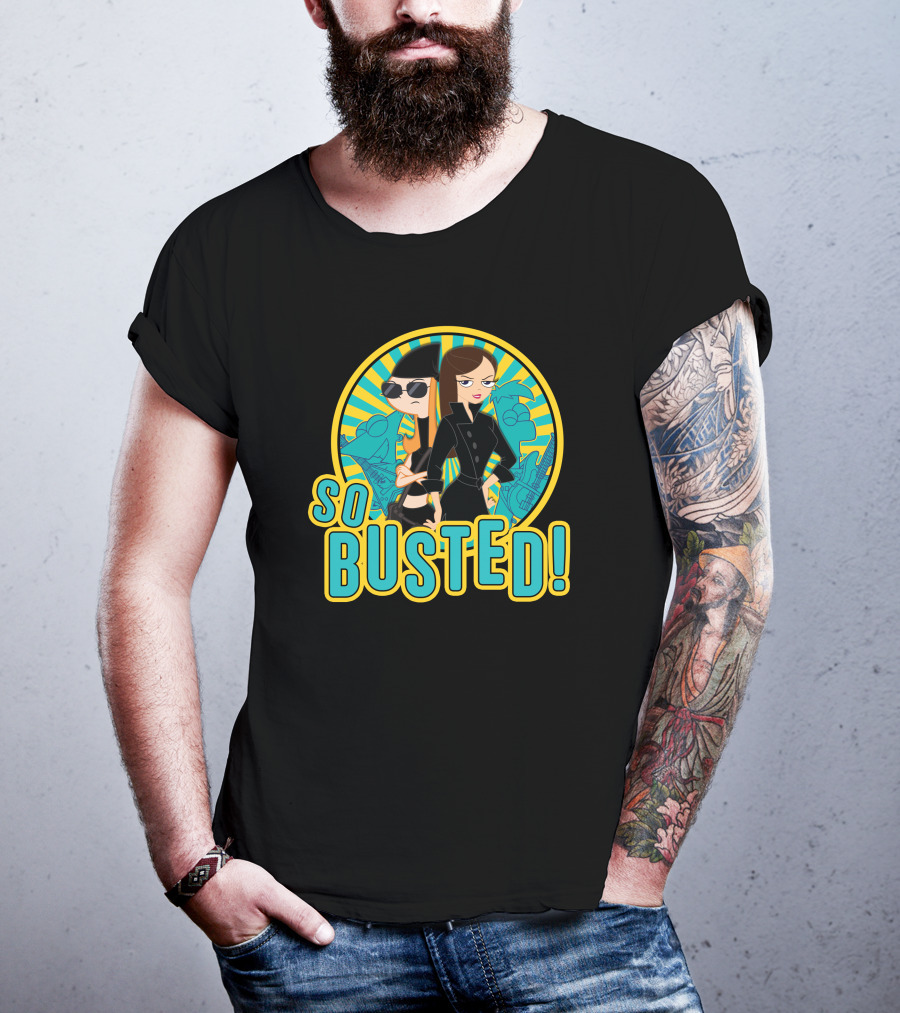 Phineas And Ferb So Busted Iconic Characters With Bold Background T-Shirt
