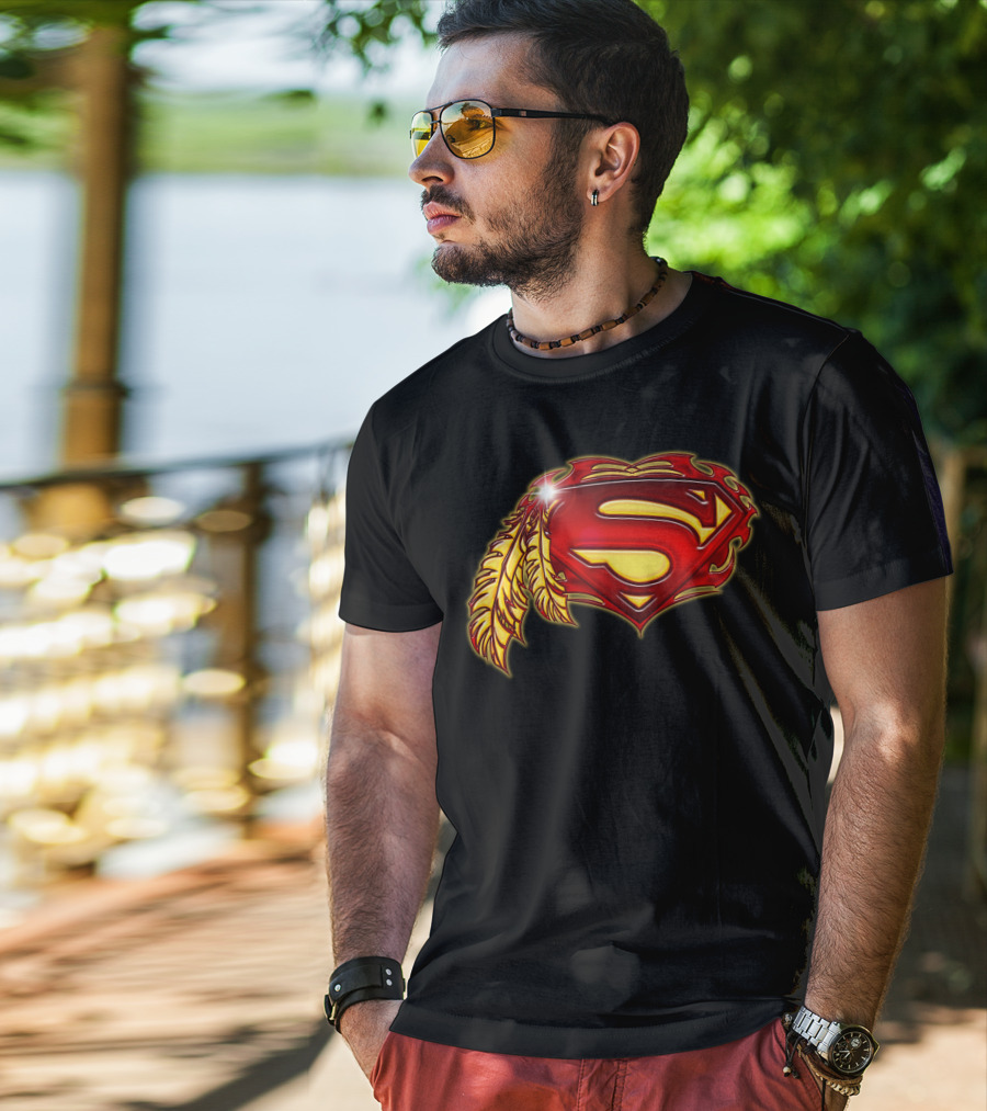 Superman Logo With Native Feather T-Shirt