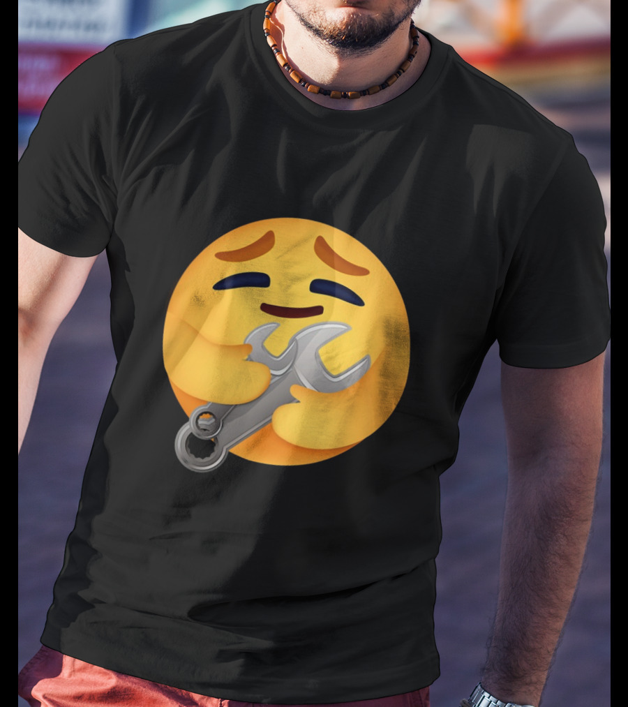 Funny Mechanic Emotion Hugging Wrench Emoji T-Shirt