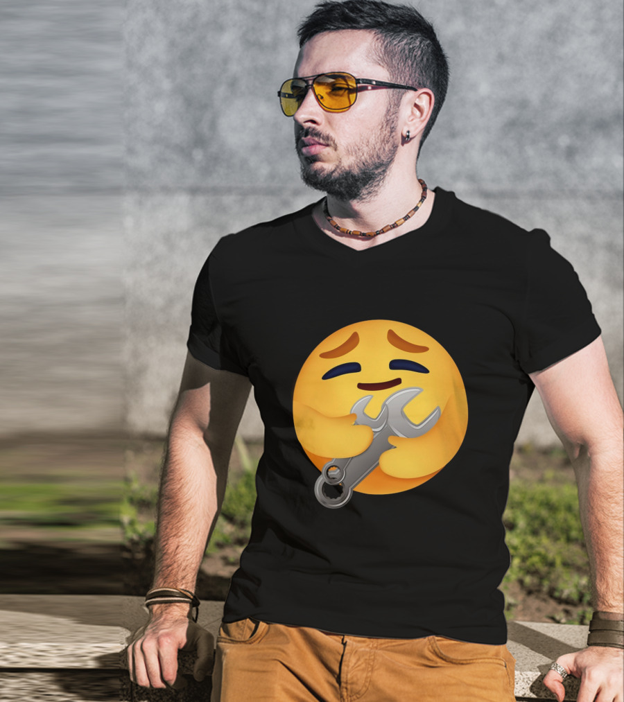 Funny Mechanic Emotion Hugging Wrench Emoji T-Shirt