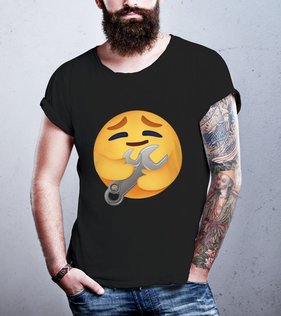 Funny Mechanic Emotion Hugging Wrench Emoji T-Shirt
