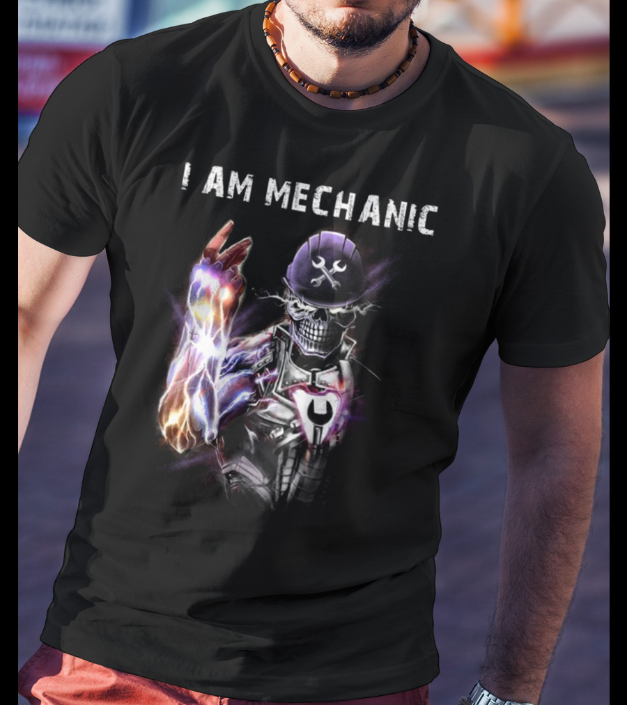 I AM MECHANIC Electric Skeleton With Wrench Helmet T-Shirt