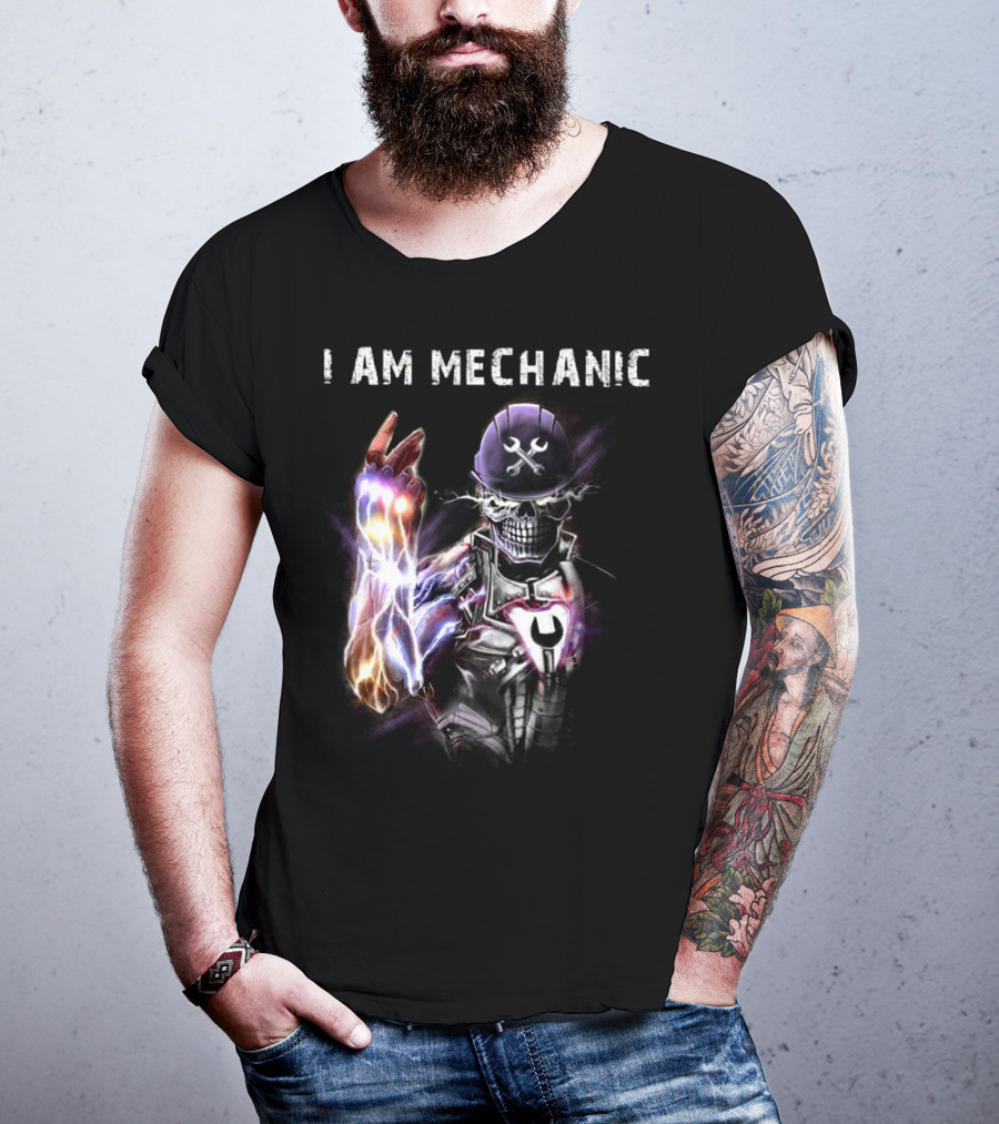 I AM MECHANIC Electric Skeleton With Wrench Helmet T-Shirt