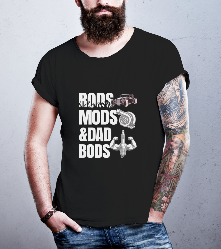 Rods Mods And Dad Bods Classic Car Turbocharger Spark Plug Muscles T-Shirt