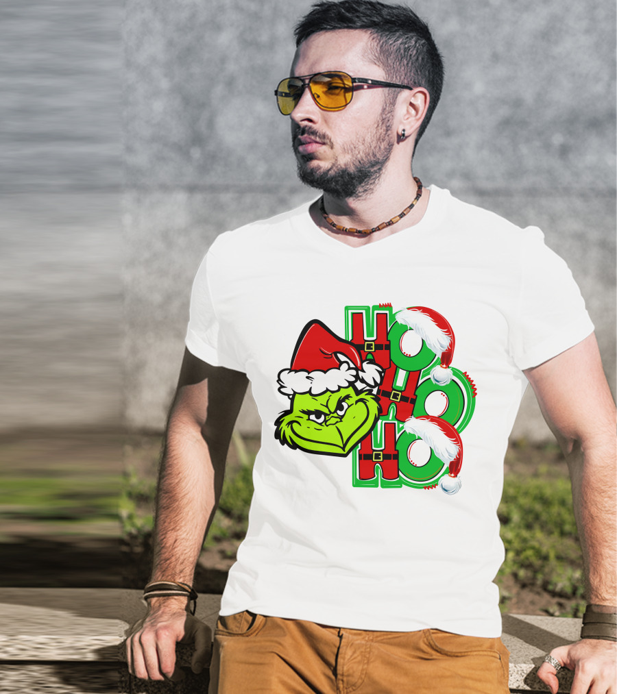 Grinch Ho Ho Ho Santa Hat Christmas T-Shirt