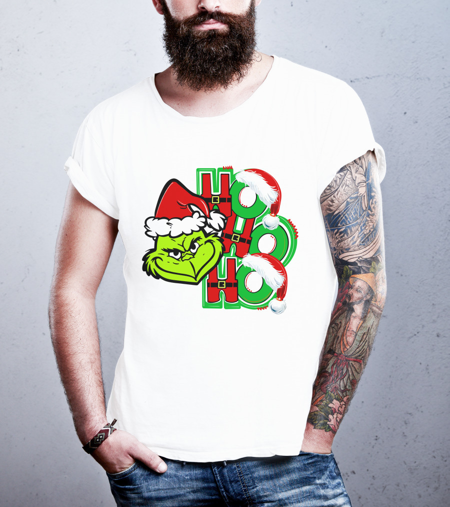 Grinch Ho Ho Ho Santa Hat Christmas T-Shirt