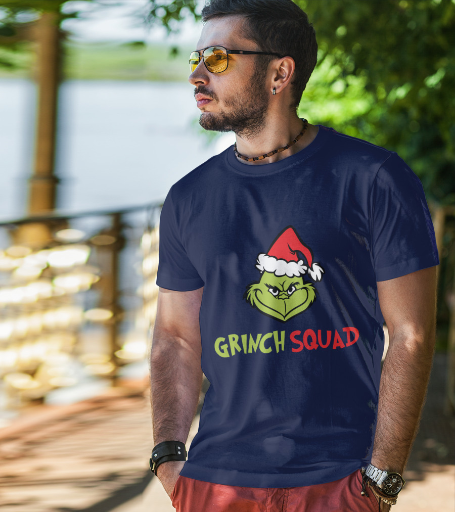 Grinch Squad Merry Christmas Santa Hat T-Shirt