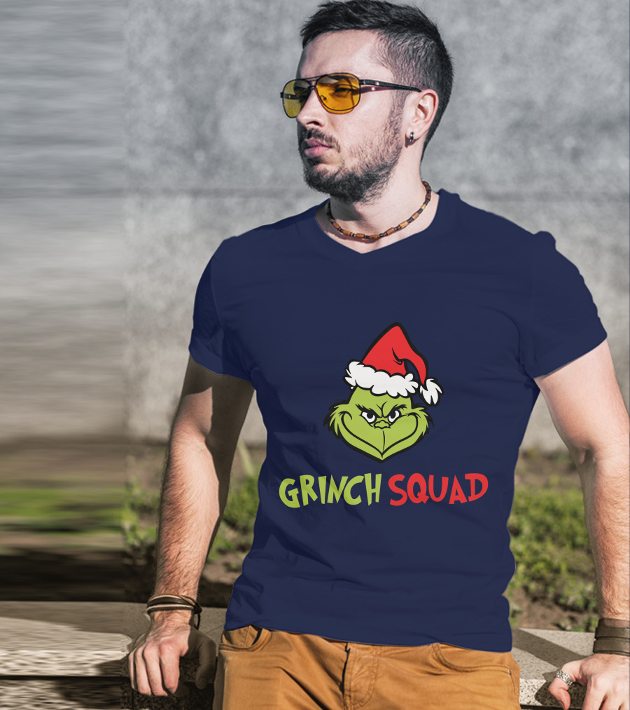 Grinch Squad Merry Christmas Santa Hat T-Shirt