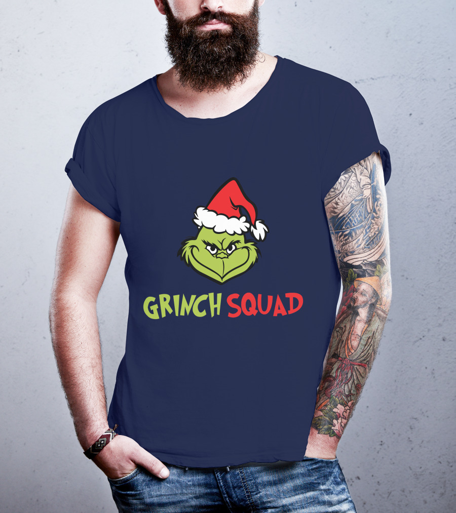 Grinch Squad Merry Christmas Santa Hat T-Shirt