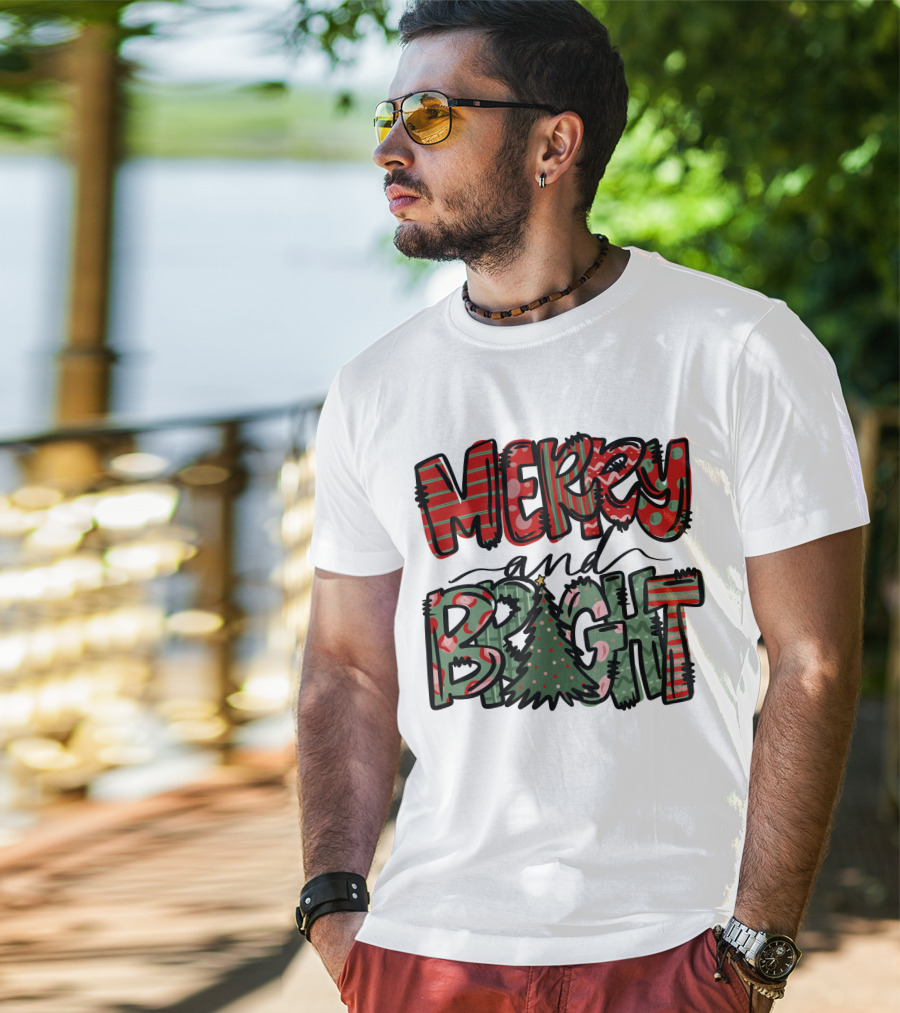 Merry And Bright Christmas With Tree T-Shirt