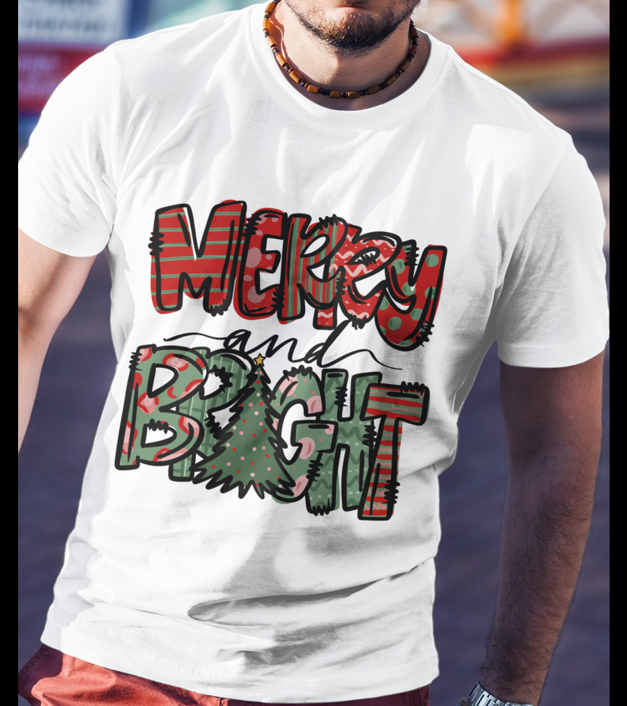 Merry And Bright Christmas With Tree T-Shirt