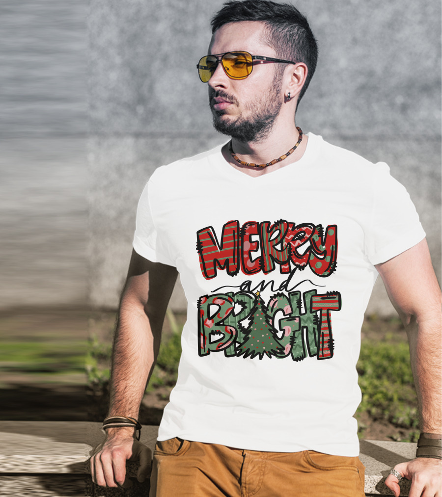 Merry And Bright Christmas With Tree T-Shirt