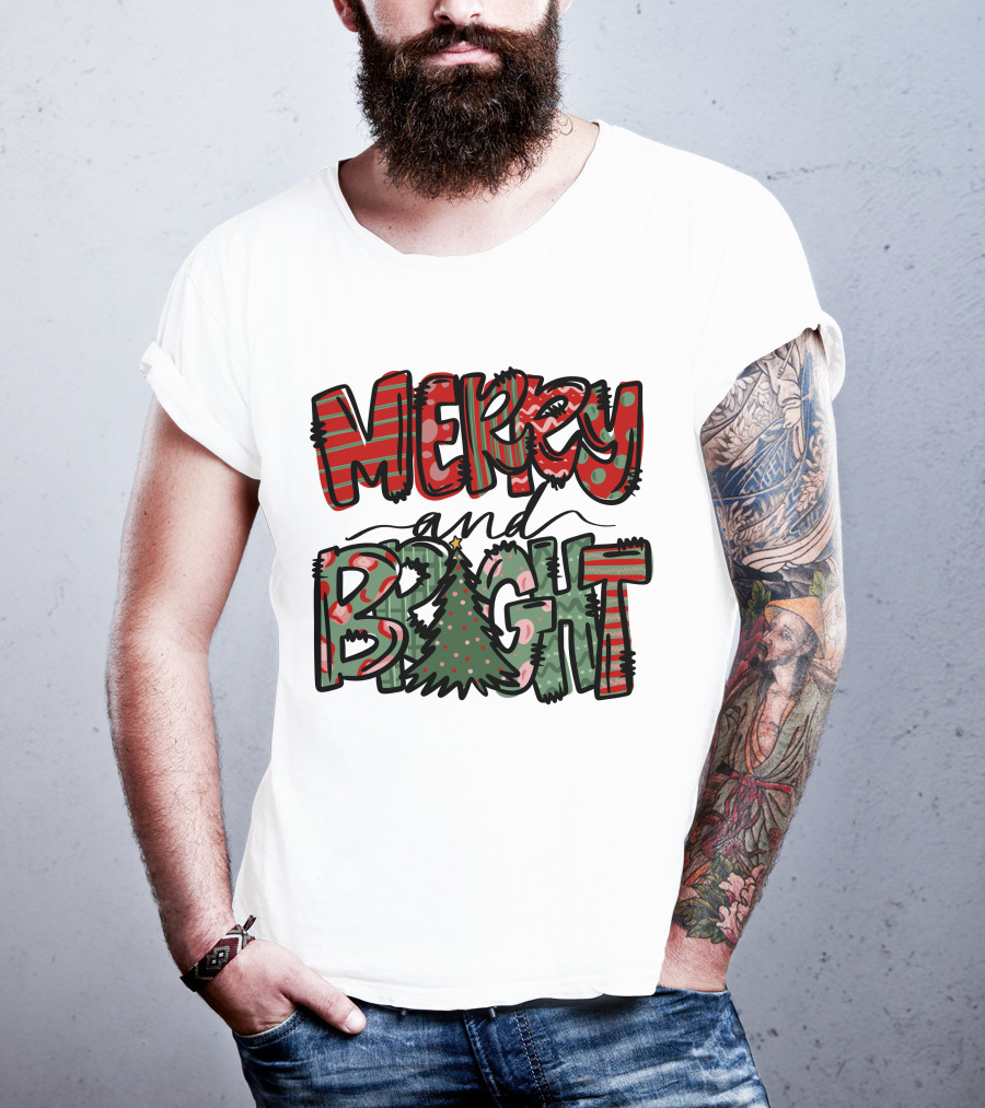 Merry And Bright Christmas With Tree T-Shirt