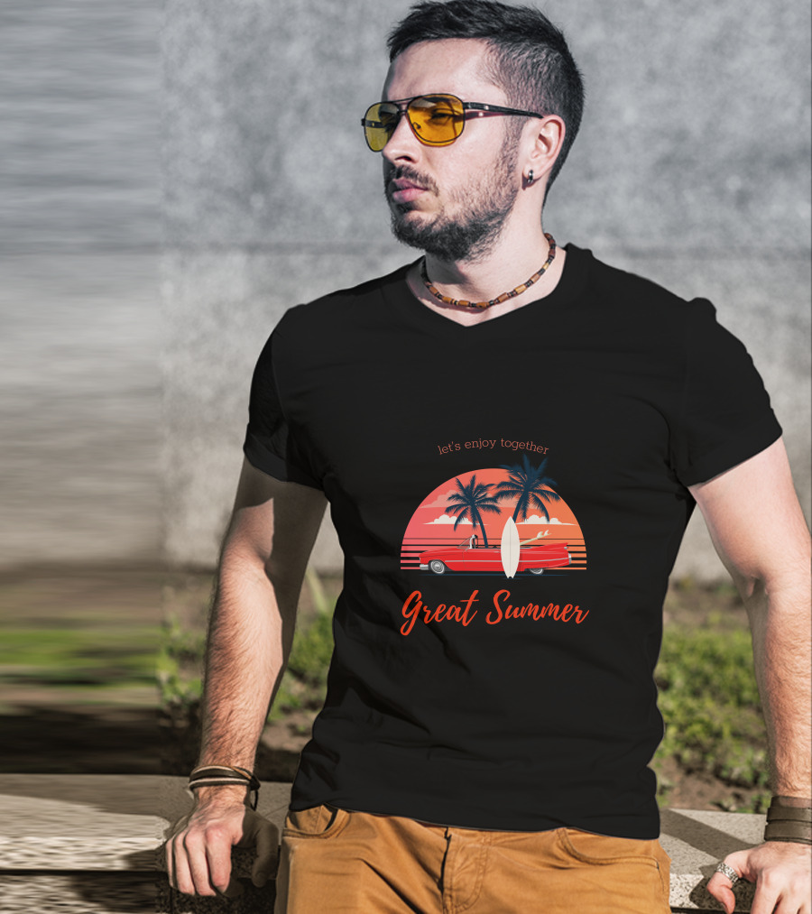 Let's Enjoy Together Great Summer Surf And Sunset Car Adventure T-Shirt