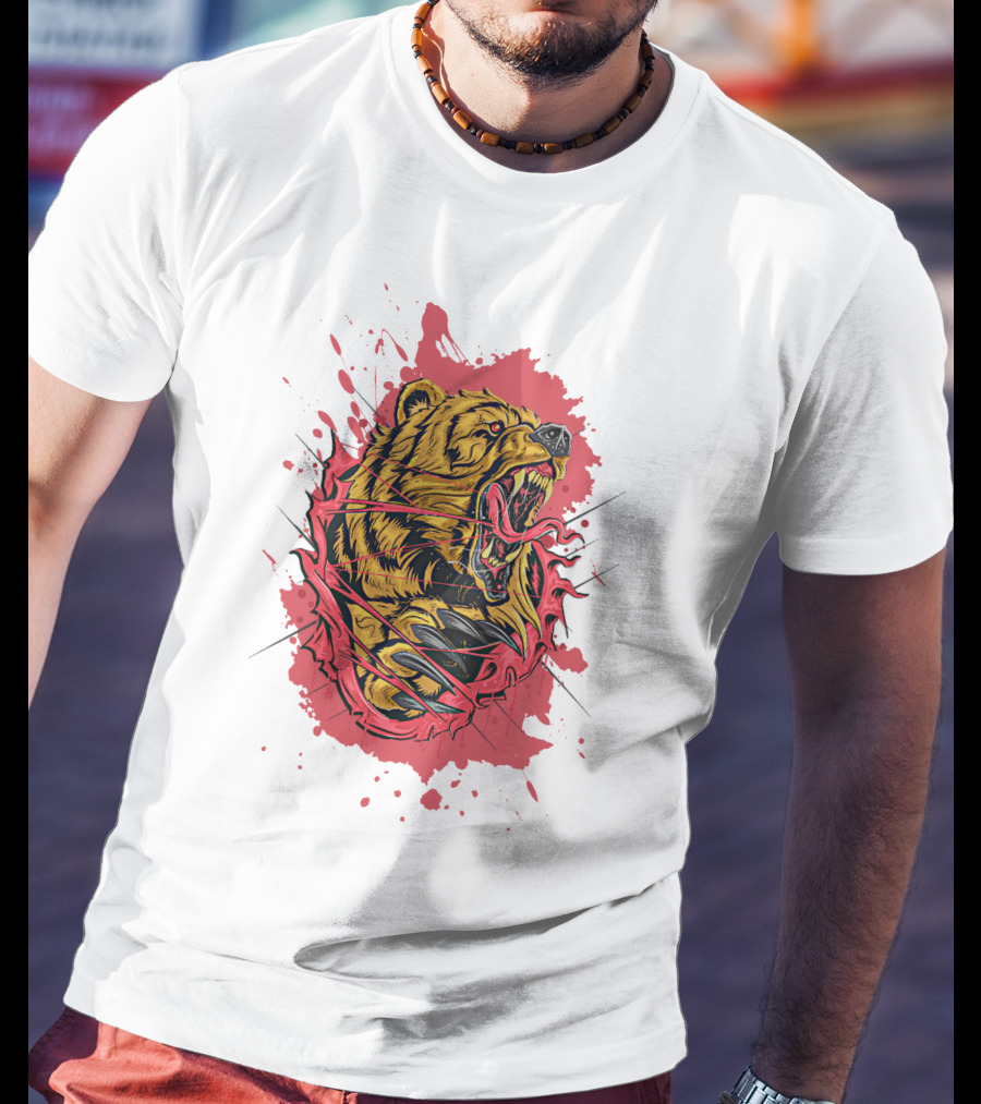Bear Scary Roaring Splatter T-Shirt