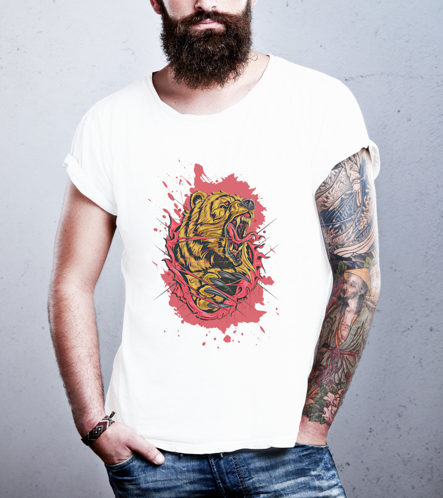 Bear Scary Roaring Splatter T-Shirt