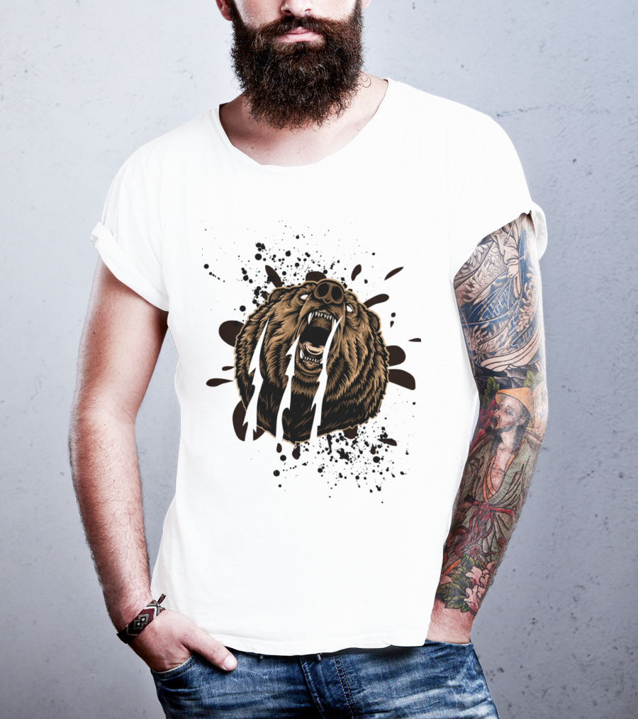 Roaring Bear With Splatter Effect And Claw Marks T-Shirt