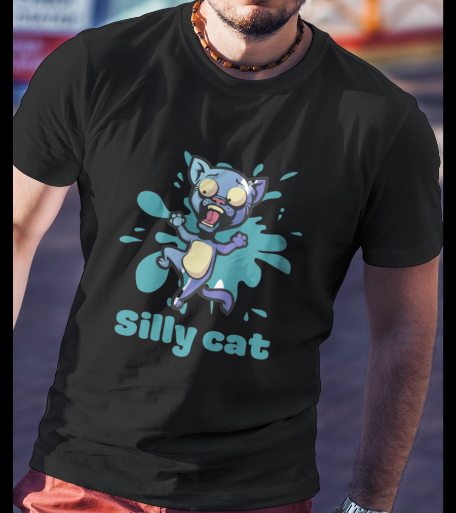 Playful Silly Cat With Cartoon Splash Effect T-Shirt