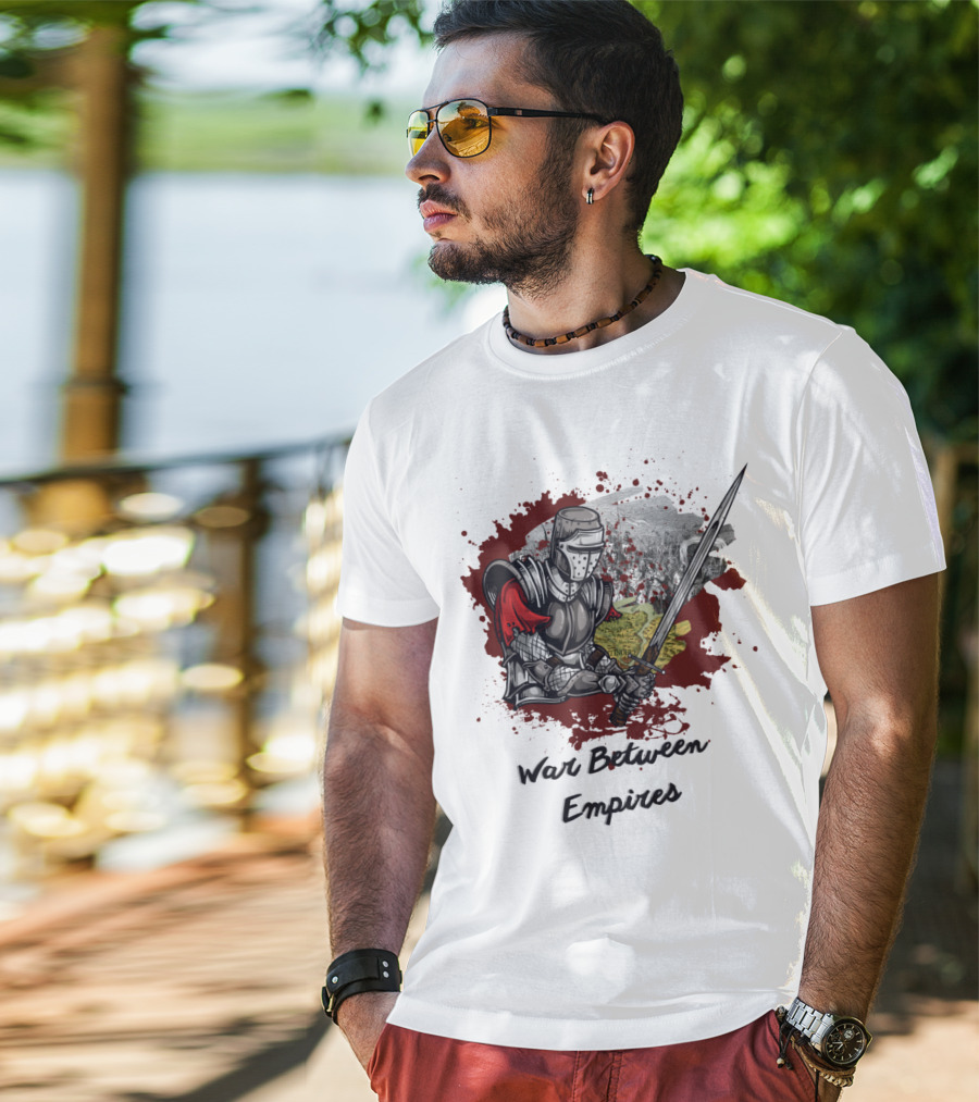 War Between Empires Medieval Knight Sword Battle Map Background T-Shirt