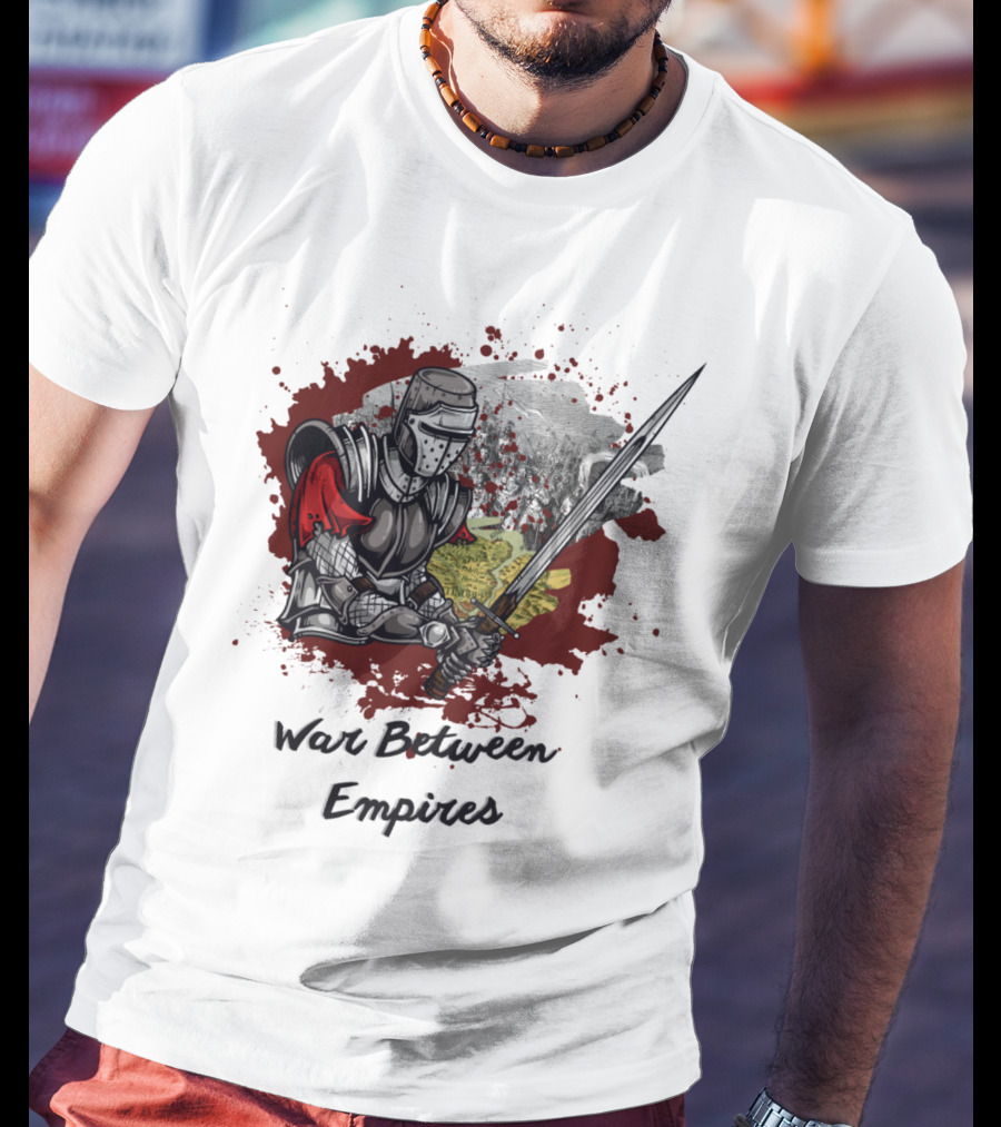 War Between Empires Medieval Knight Sword Battle Map Background T-Shirt