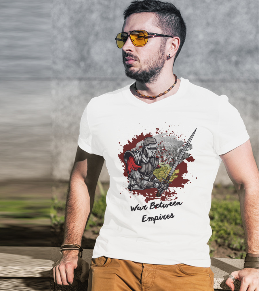 War Between Empires Medieval Knight Sword Battle Map Background T-Shirt