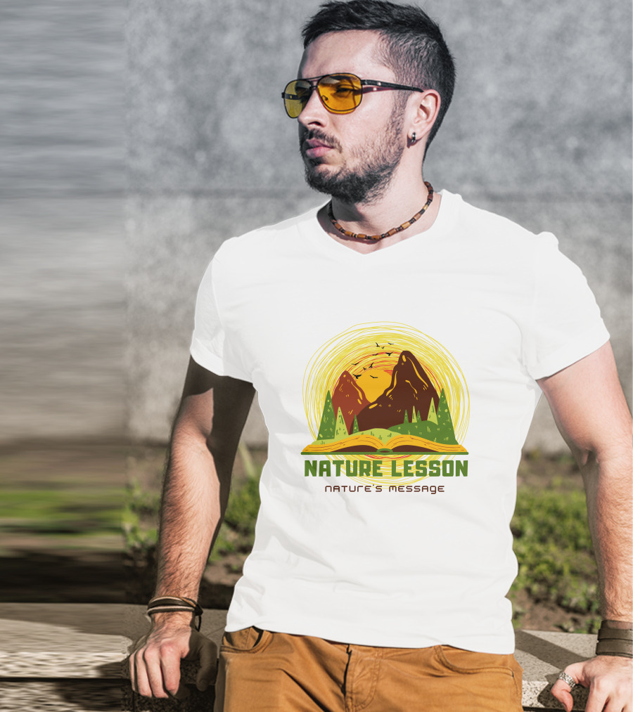 Nature Lesson Nature's Message Open Book With Mountains And Trees T-Shirt