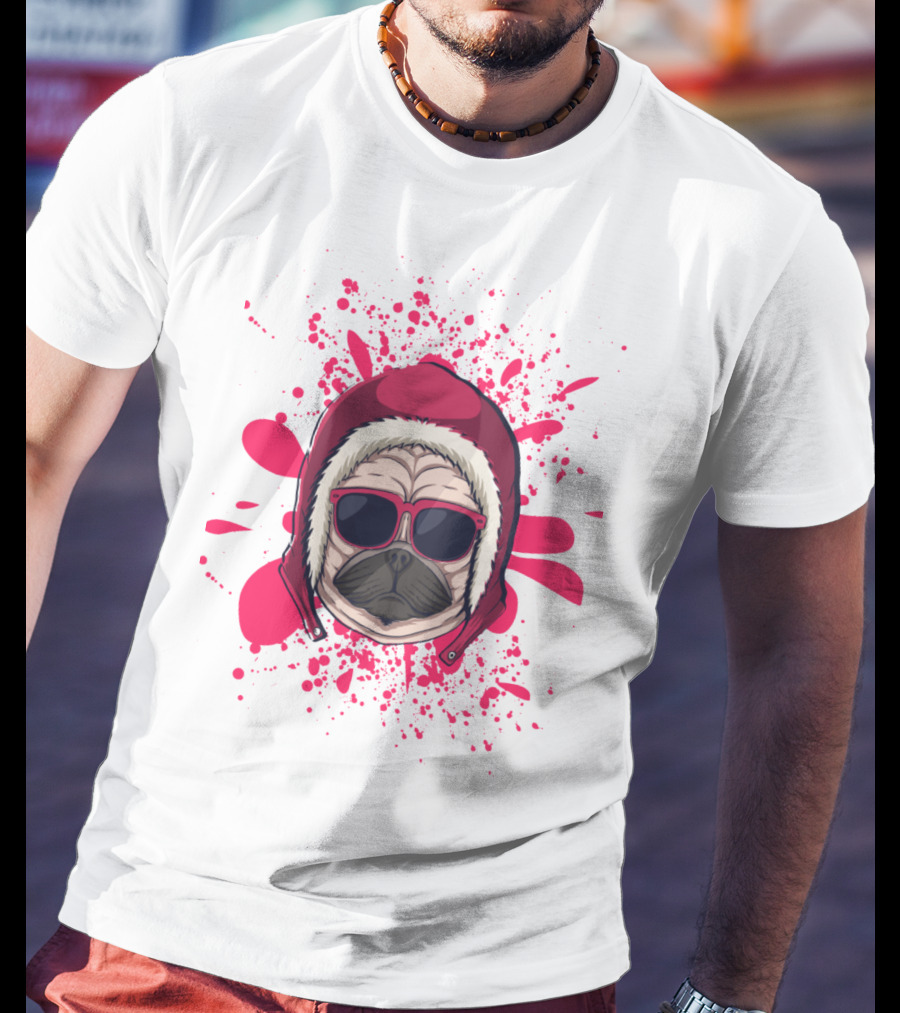 Pink Dog In Hood With Sunglasses T-Shirt